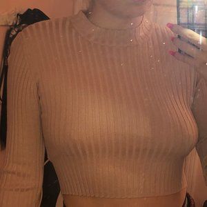 cropped mock neck ribbed long sleeve